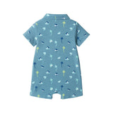 Infant Boys Blue Printed Baby Polo Romper | Blue Palm