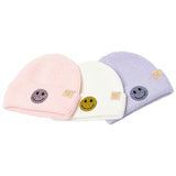 Little Girl's (4-6x) Solid Color Beanie with Rhinestone Happy Face Patch