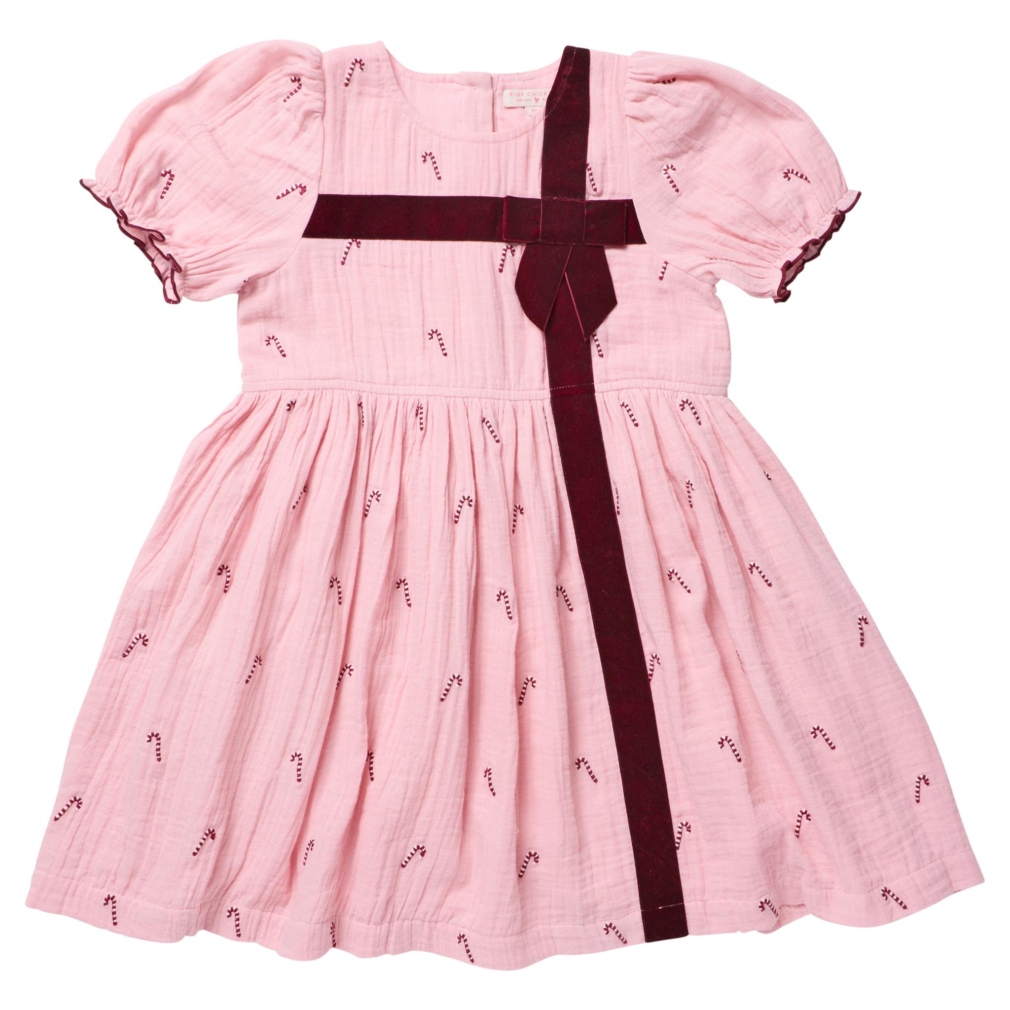 Girls Liliana Dress - Pink Velvet Bow