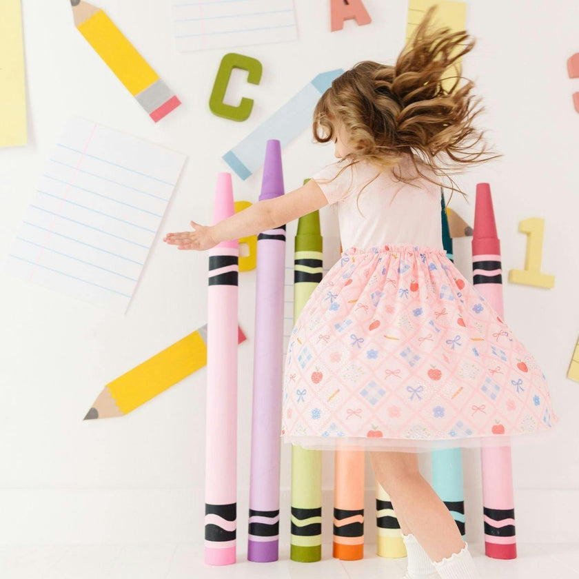 Back To School Trellis Short Sleeve Tutu Dress