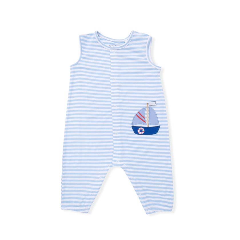 Bubbly Sailboat Stripe - Sleeveless Romper
