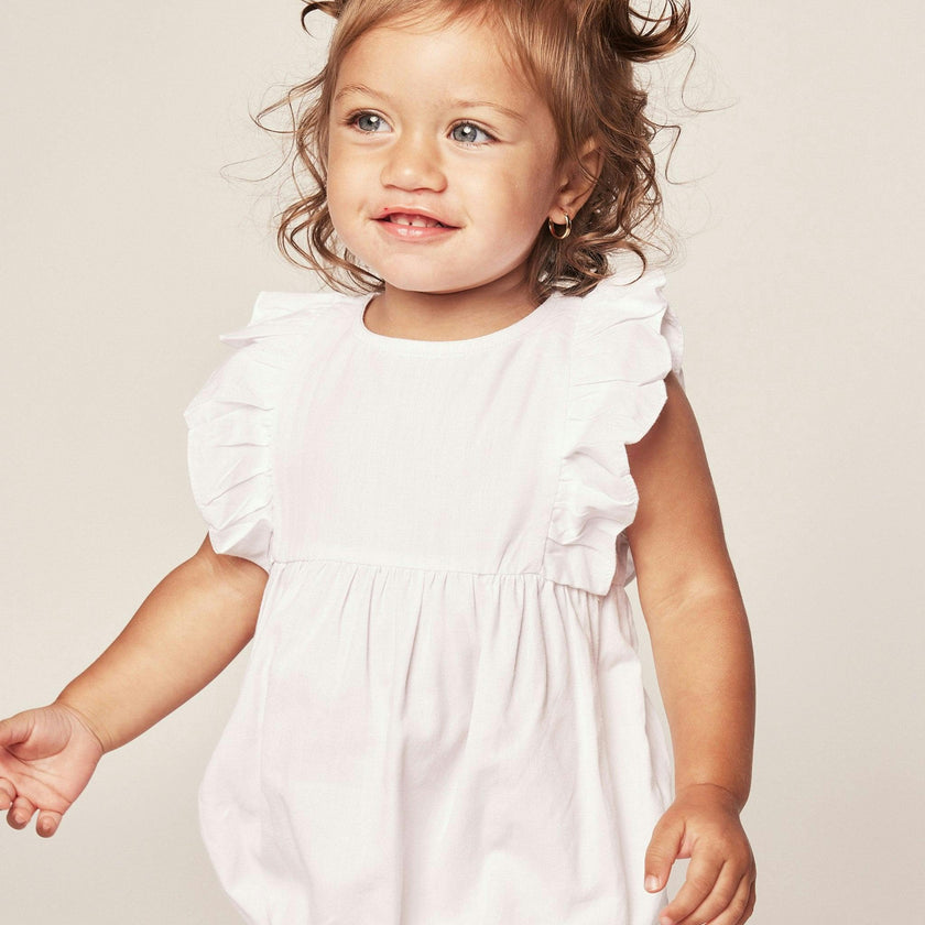Baby's Twill Ruffled Romper in White