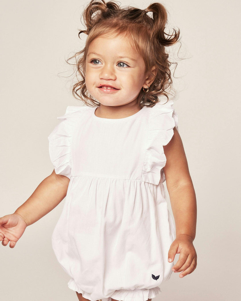 Baby's Twill Ruffled Romper in White