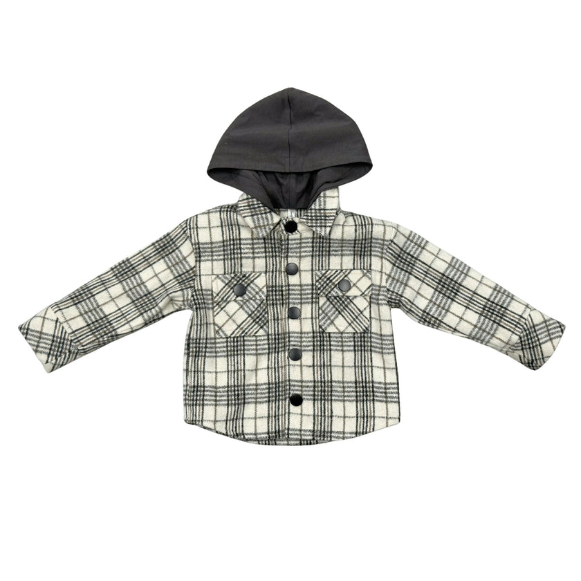 Kids Hooded Shacket in Granite Plaid