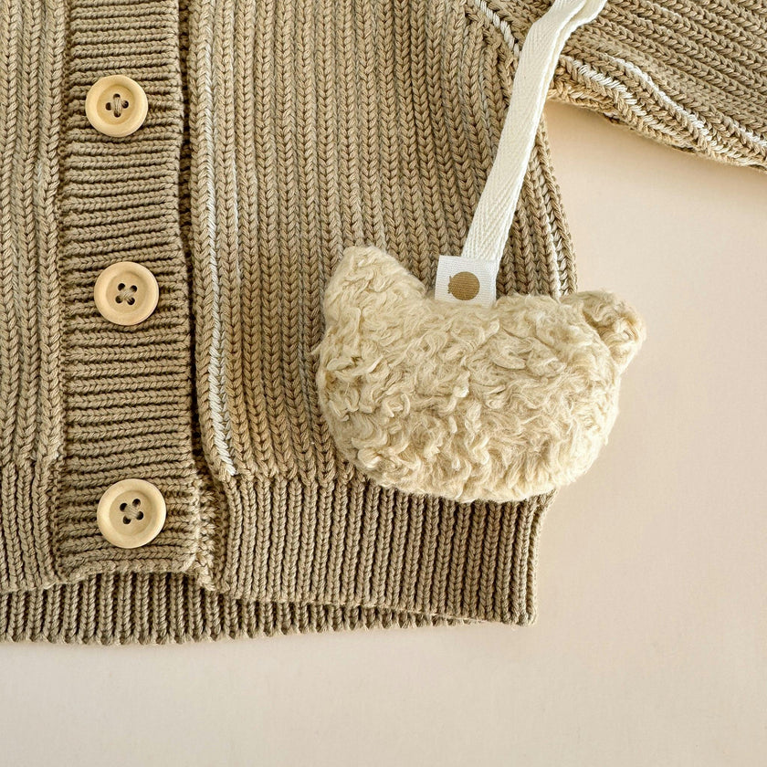 Cotton Cardigan Onesie Pacifier Clip Gift Set - Bear