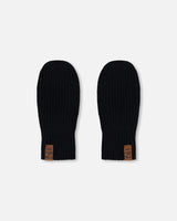 Ribbed Knit Mittens Black
