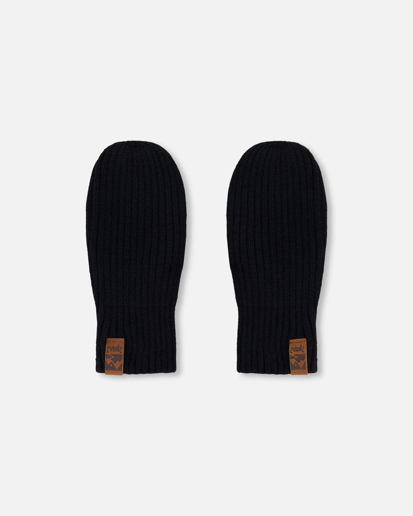 Ribbed Knit Mittens Black