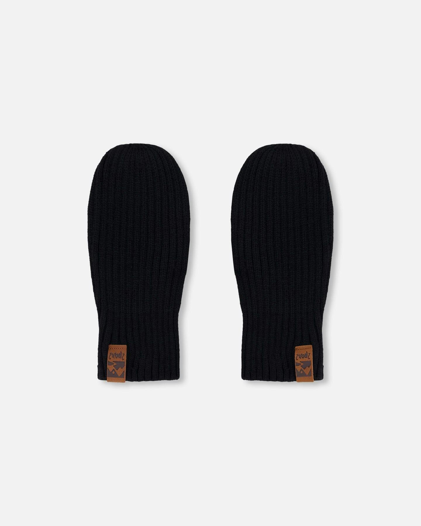 Ribbed Knit Mittens Black