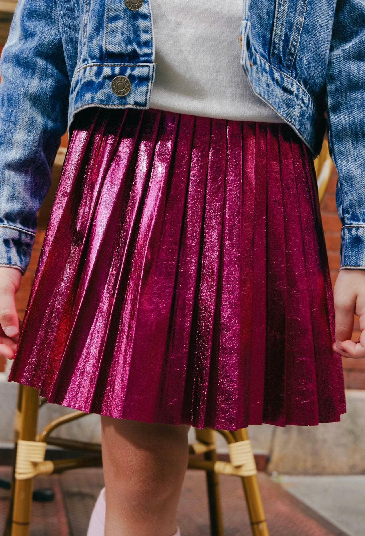 Foil Metallic Pleated Skirt