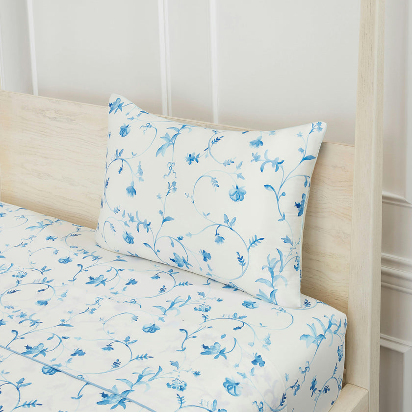 The Sisi Silk Pillowcase - Blue Botanical