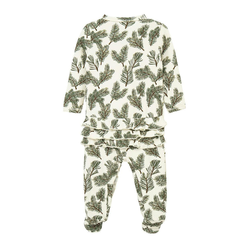 Pine Brushed Ruffle Footed Romper