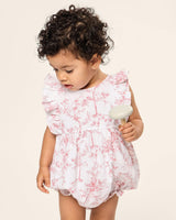 Baby's Twill Ruffled Romper in Pink Timeless Toile