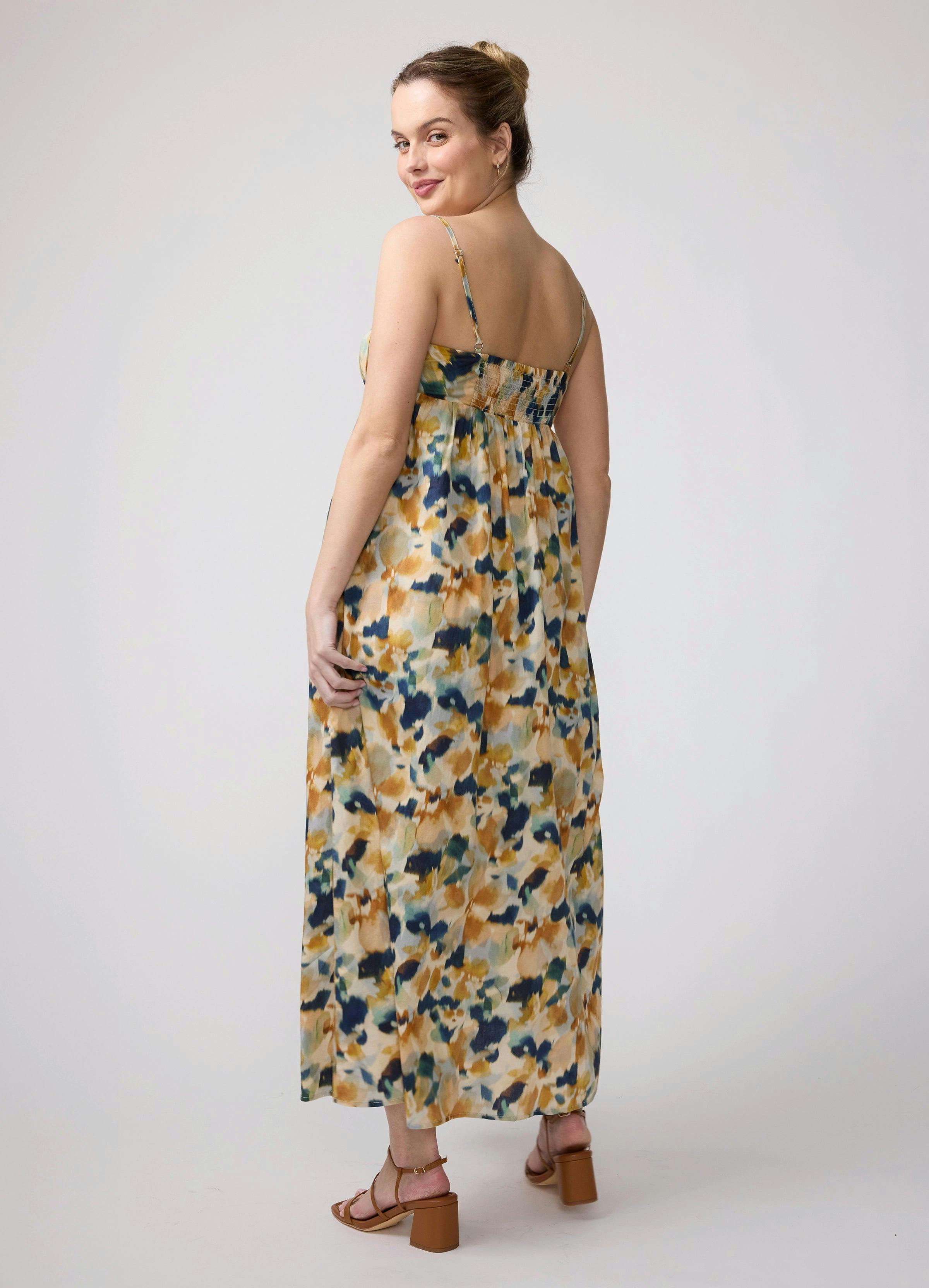 Floral Poplin Sleeveless Maternity Maxi Dress