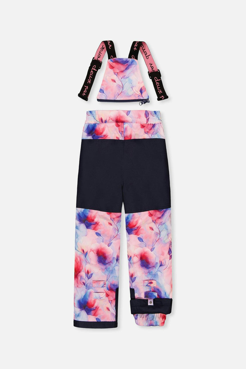 Two Piece Play Snowsuit Pink And Purple Colorblock With Watercolor Floral Print Pants