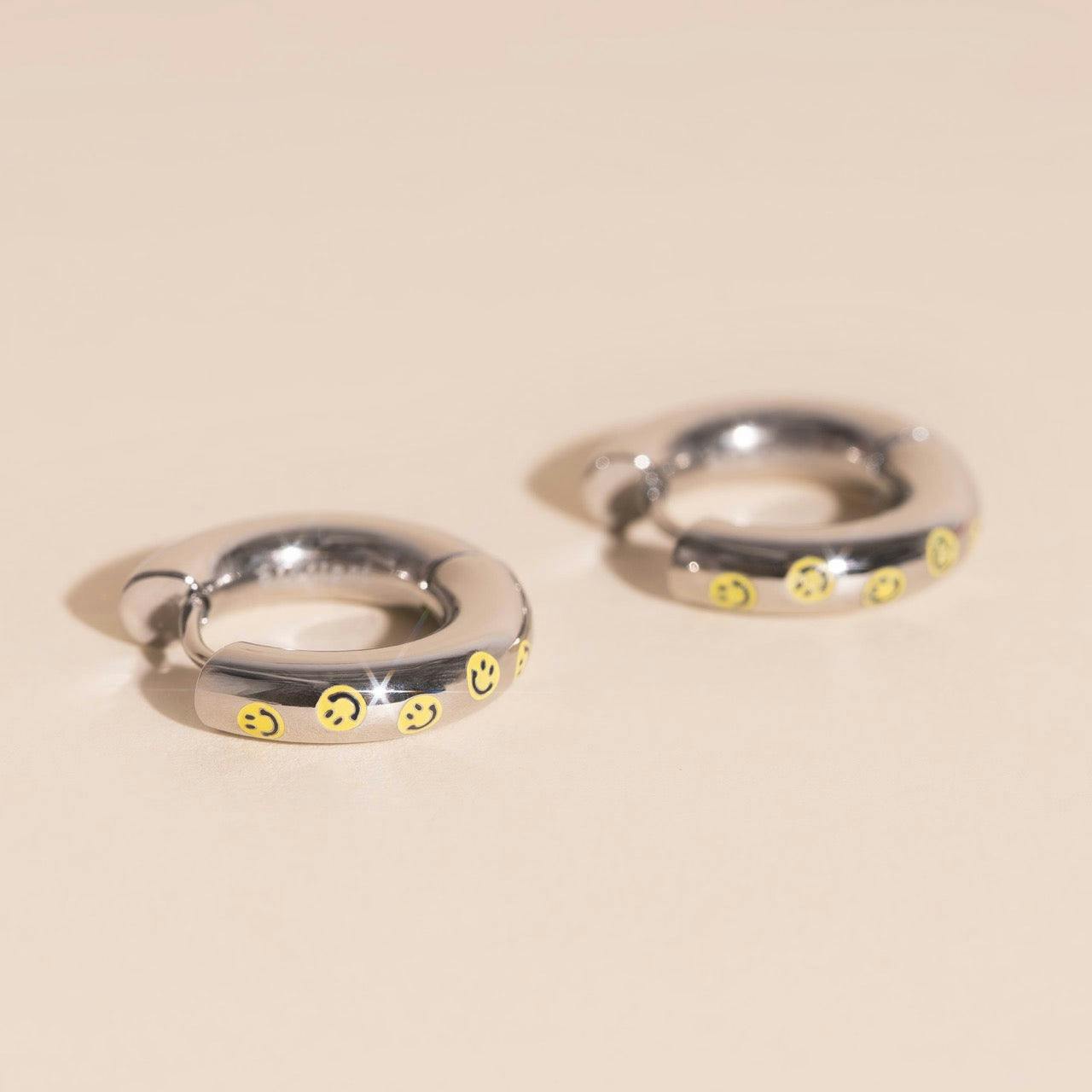Smiley Chunky Rounded Huggie Hoop Earrings