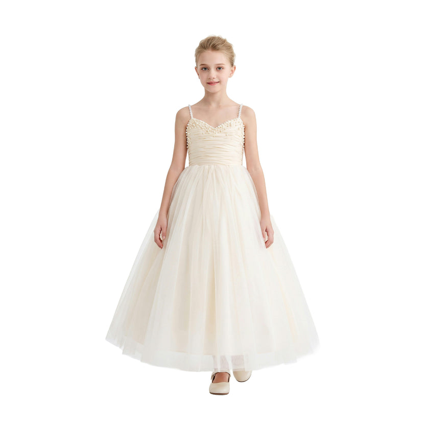 Cream Maristella Ruched Tulle Gown