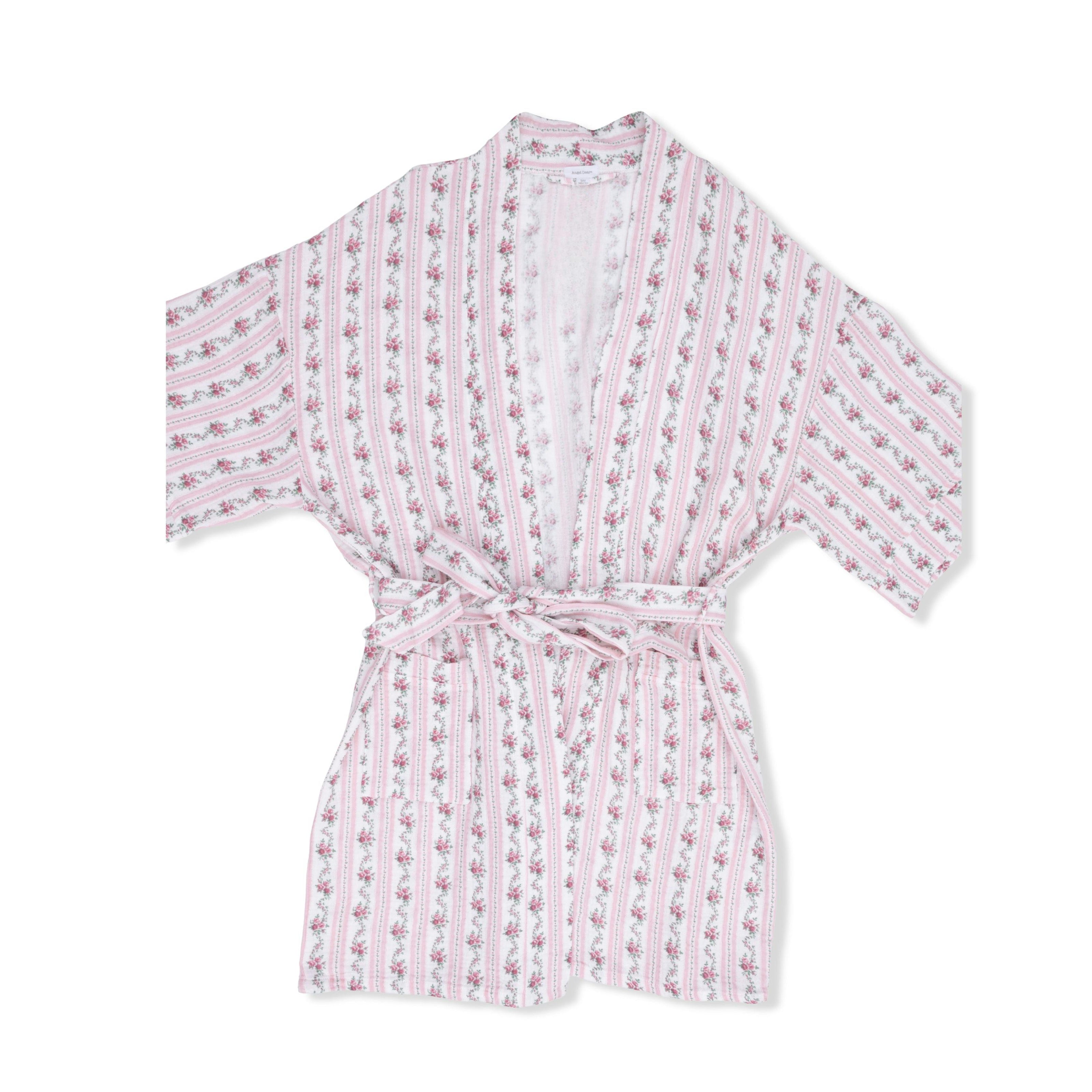 Winding Roses Stripe - Adult Kimono Mid Thigh Robe