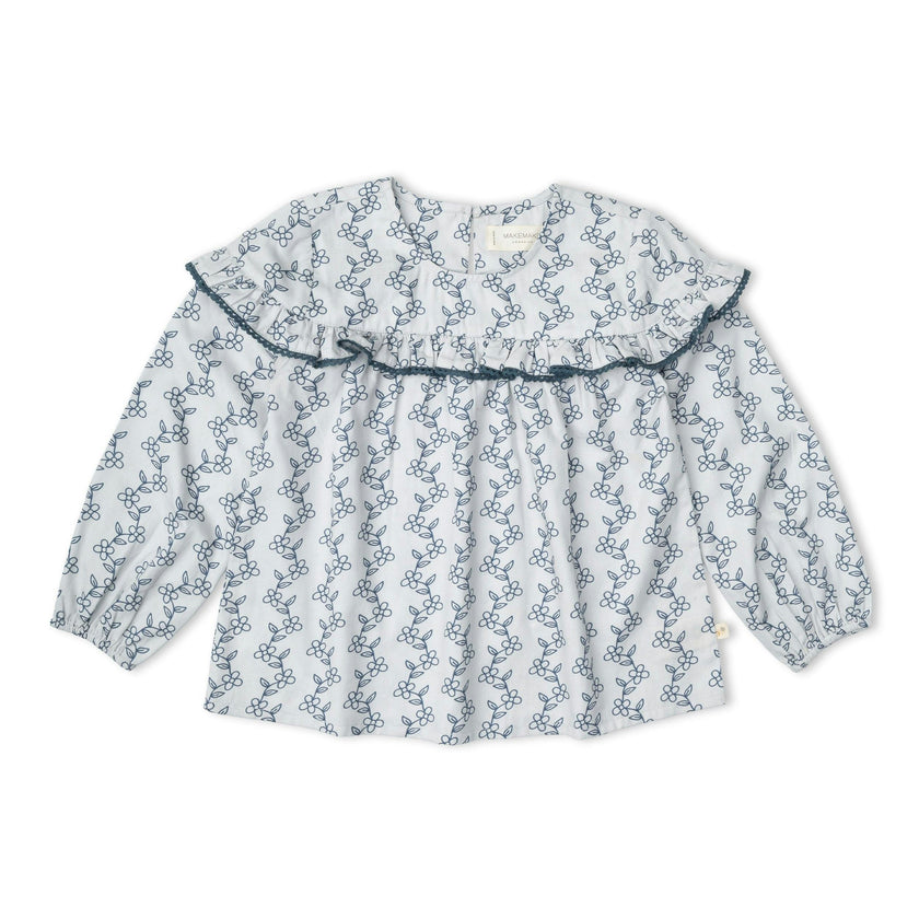 Organic Ruffle Cotton Blouse - Bluebell Vine