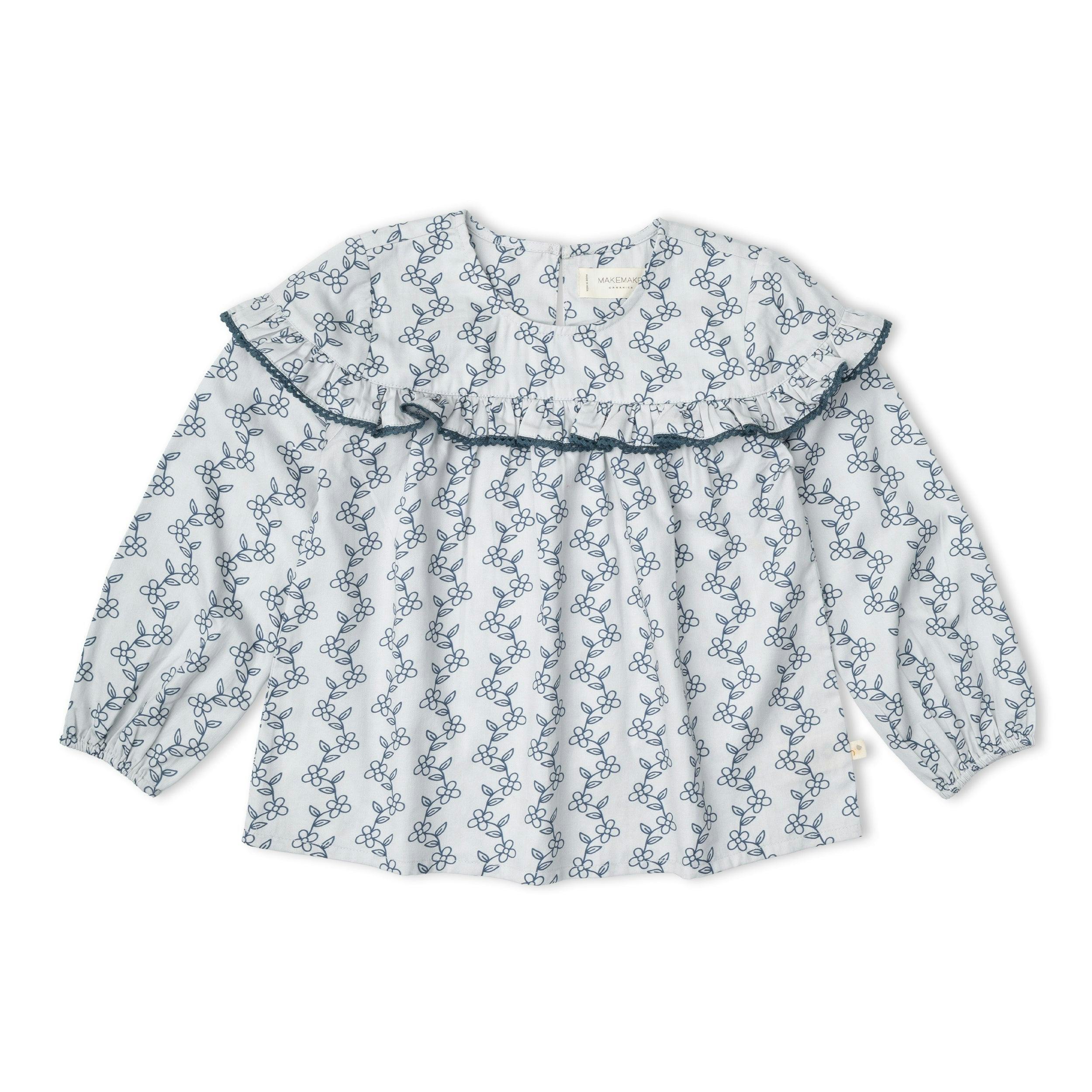 Organic Ruffle Cotton Blouse - Bluebell Vine