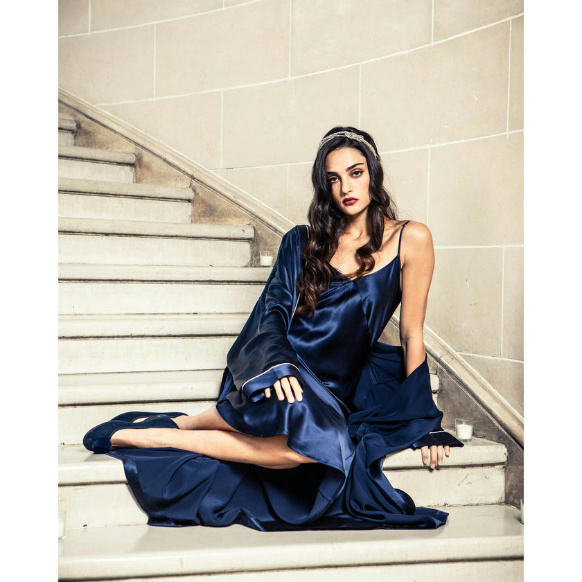 Women's Silk Long Robe in White