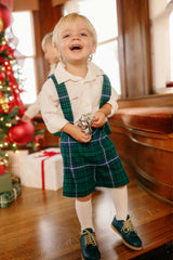 Boys Charles Suspender Shorts in Emerald Plaid