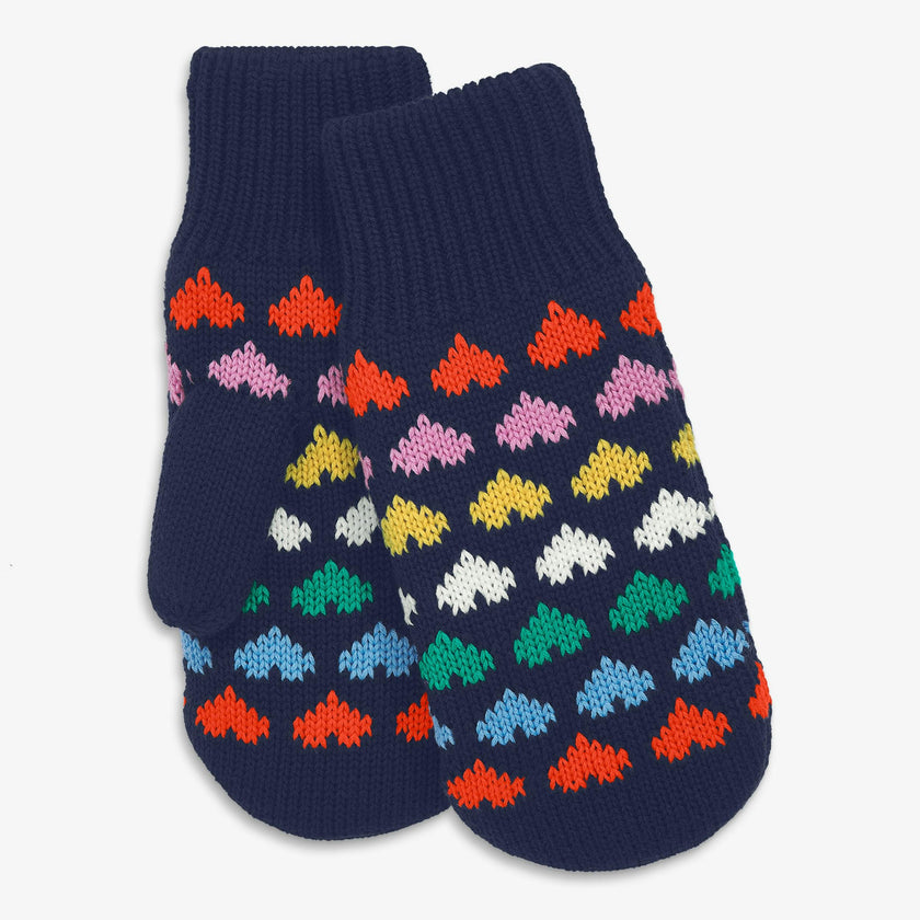 Kids fleece-lined mittens in rainbow hearts