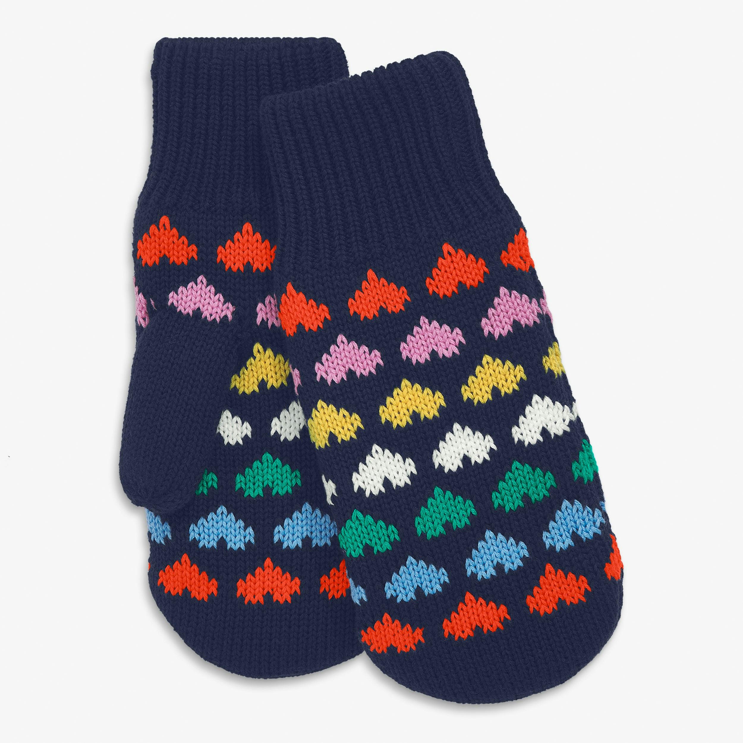 Kids fleece-lined mittens in rainbow hearts