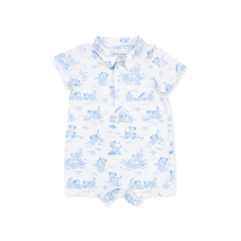 Puppy Toile Blue - Polo Shortie