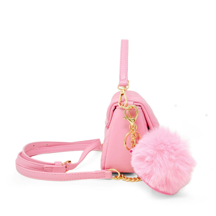 Kids Quilted Puff Flap w/ Mirror Pom Pom Handbag