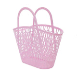 Packed Party Petal Party Pink Silicone Woven Basket with 6 Floral Twisty Charms - Lightweight Open Weave Carryall, 16x10.4 Inch with 15 Inch Handle