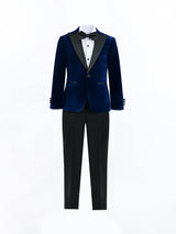 Blue Velvet Suit with Black Accents