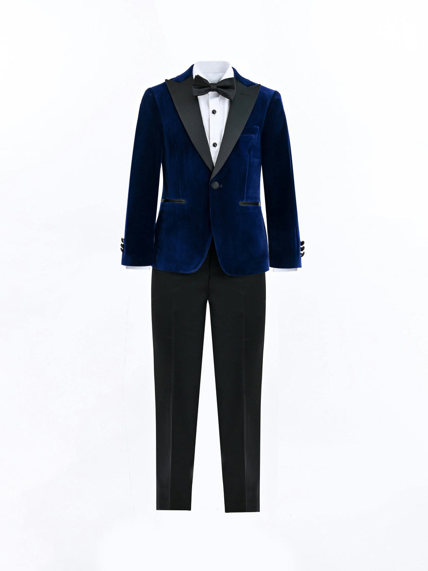 Blue Velvet Suit with Black Accents