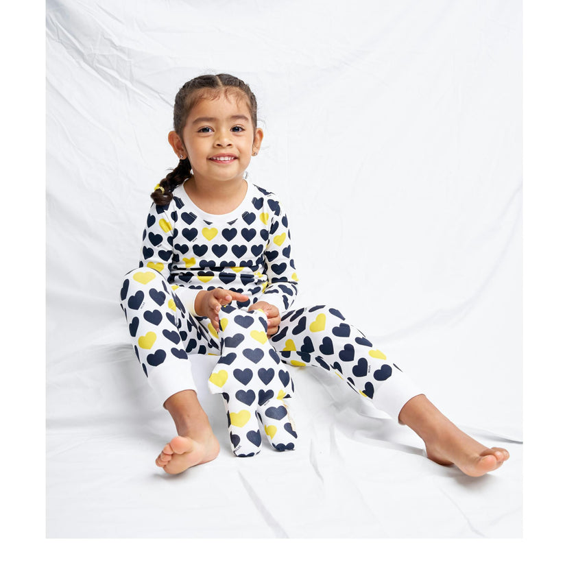 Black & Yellow Hearts Two piece Kids Pajama