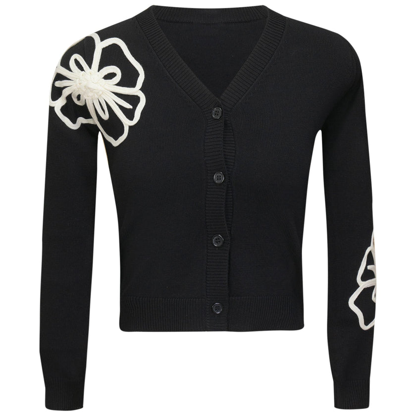 Contrast Embroidered Cardigan