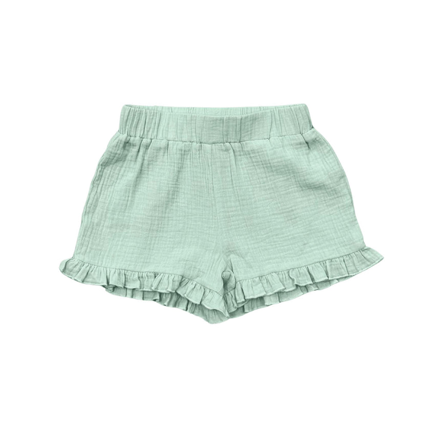 Girls Ruffle Gauze Shorts in Aqua Island