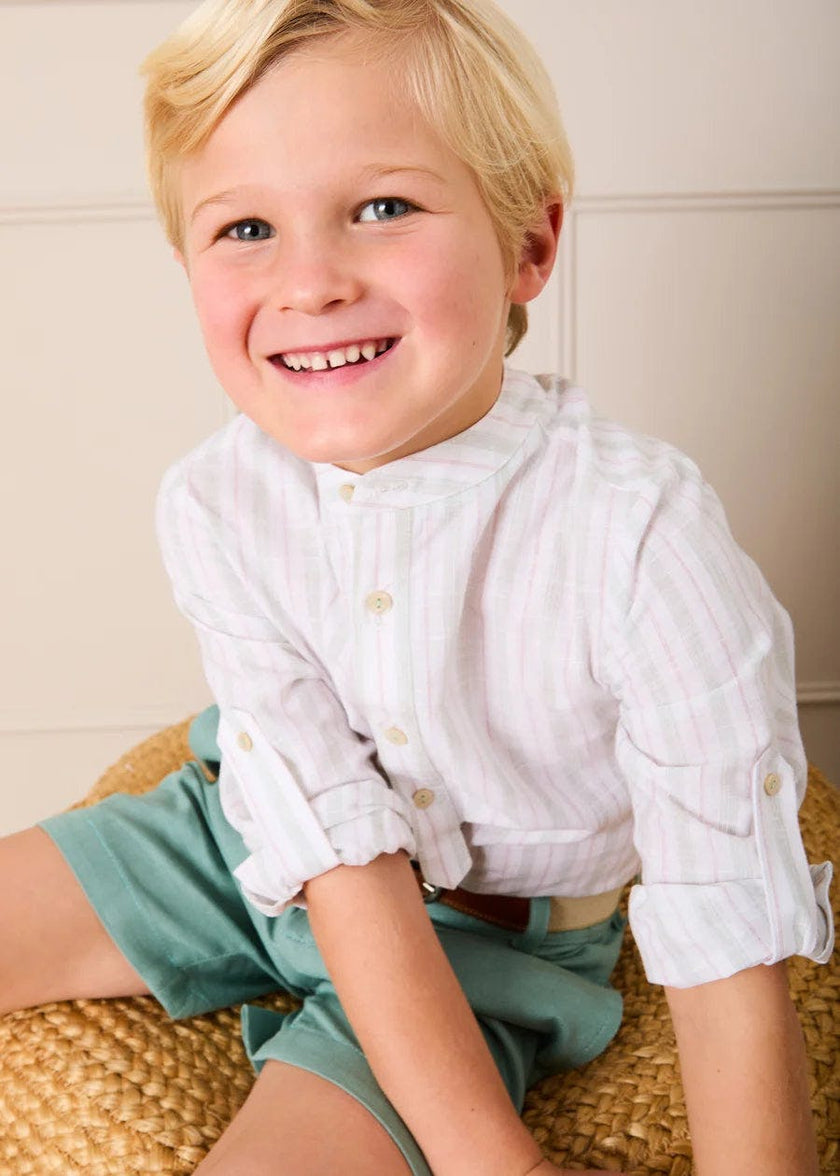 Hampton Stripe Mao Collar Shirt in Green (3- 10yrs)