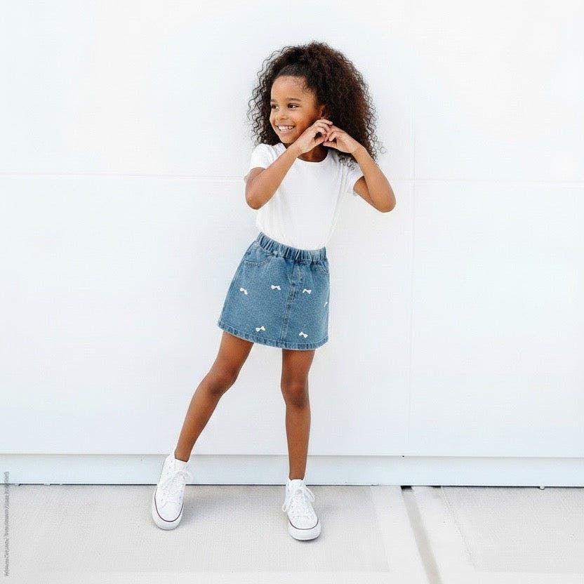 Girls' Denim Bow Skort in Medium Wash