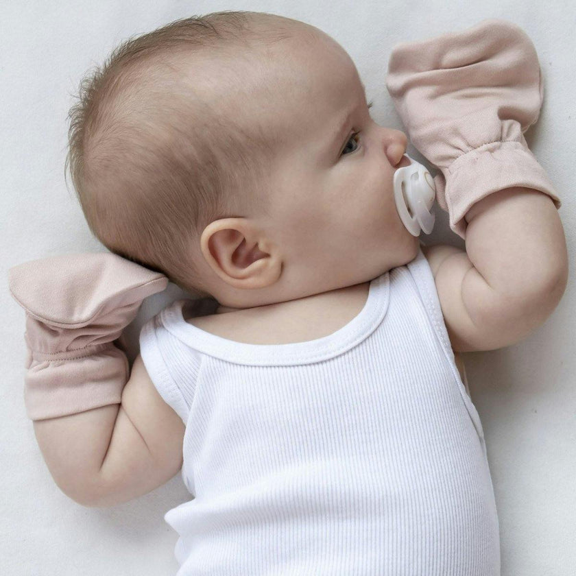 STAY ON 2-PACK MITTS | ABSTRACT FLORAL + ROSE — Bamboo Organic Cotton Blend, 0–6M