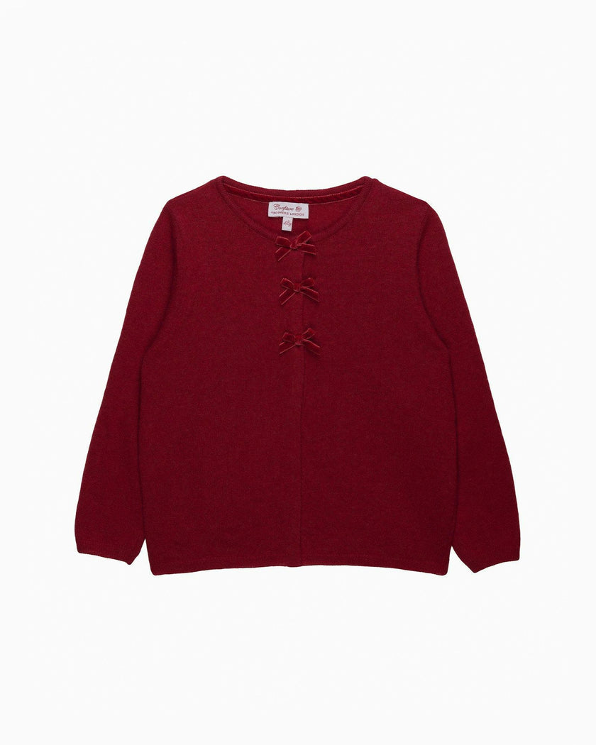 Velvet Bow Cardigan in Red