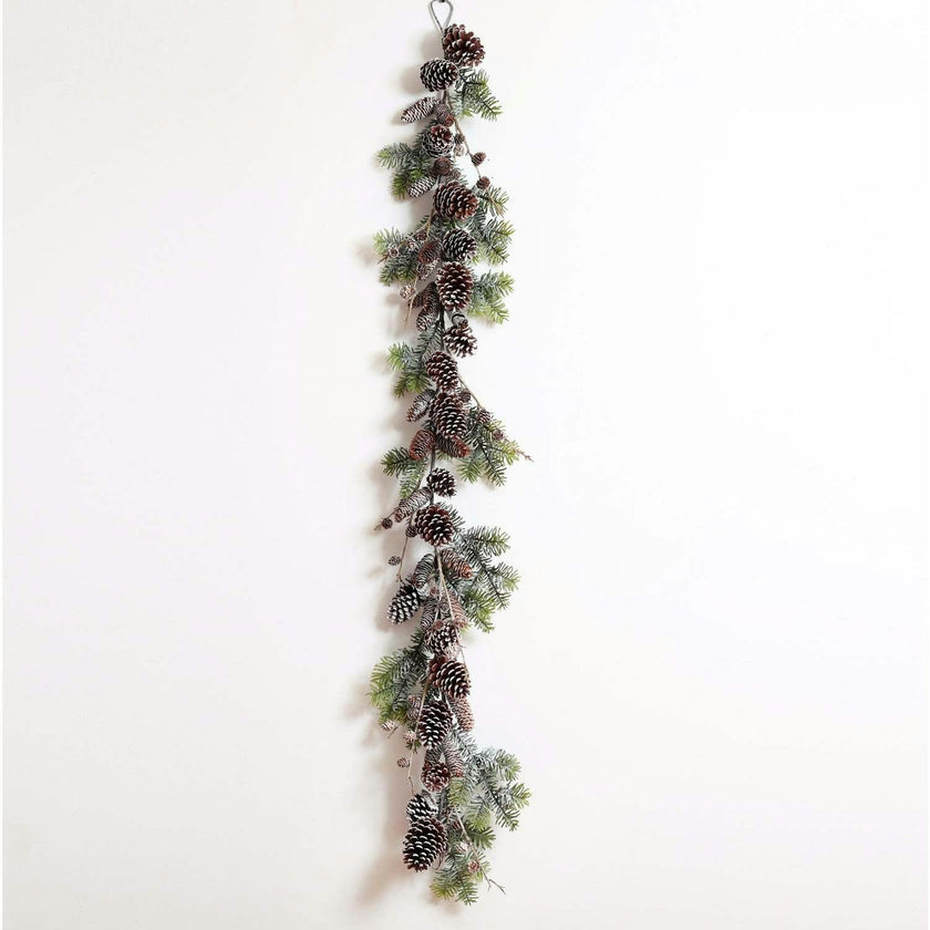 Snowy Norway Spruce & Pinecone Winter Christmas Garland Table Runner with Unlit or Pre-Lit Option