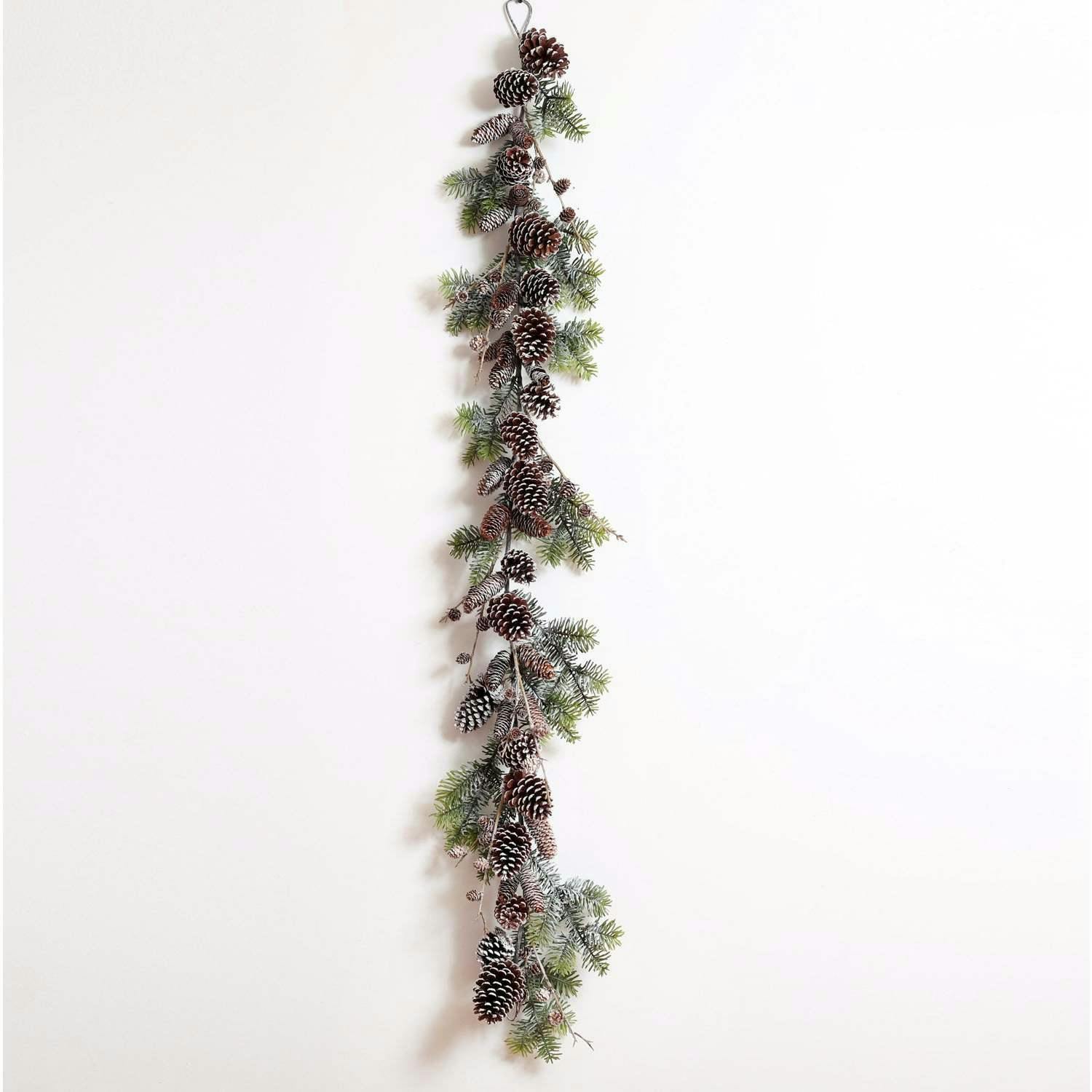 Snowy Norway Spruce & Pinecone Winter Christmas Garland Table Runner with Unlit or Pre-Lit Option