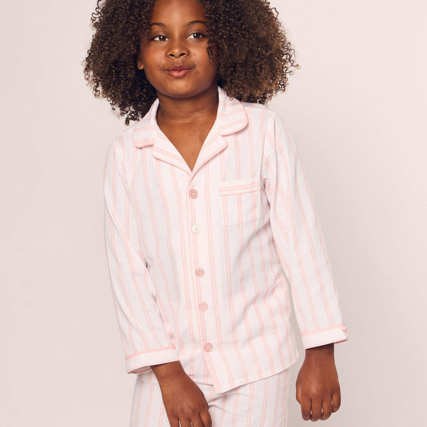 Kid's Twill Pajama Set in Pink and White Stripe