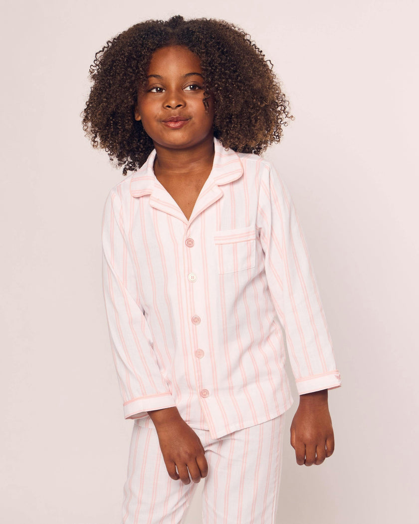 Kid's Twill Pajama Set in Pink and White Stripe