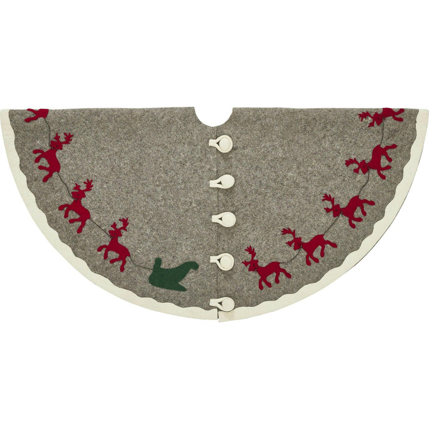 Hand Felted Wool Reindeer and Sleigh Christmas Tree Skirt