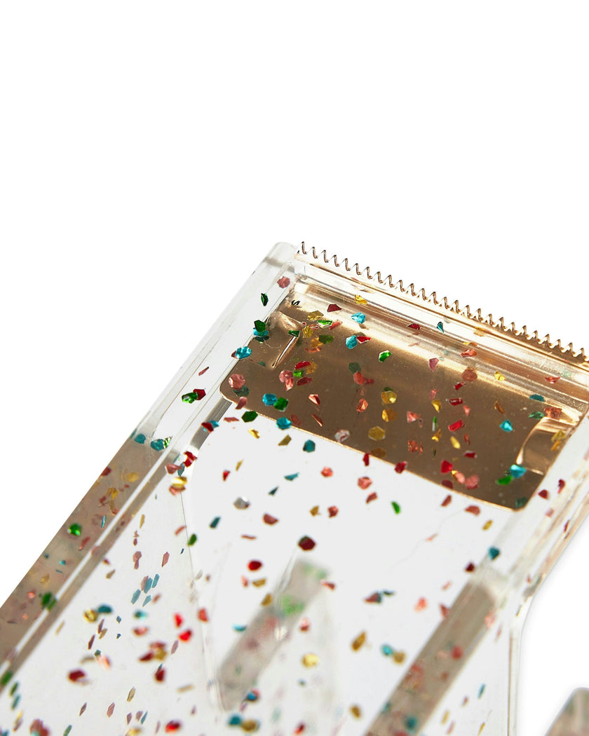 Packed Party Confetti Party Acrylic Stapler - Clear Confetti-Injected Acrylic Stapler with Gold Hardware for Home School and Office Desks, 5.75x2.75 Inch
