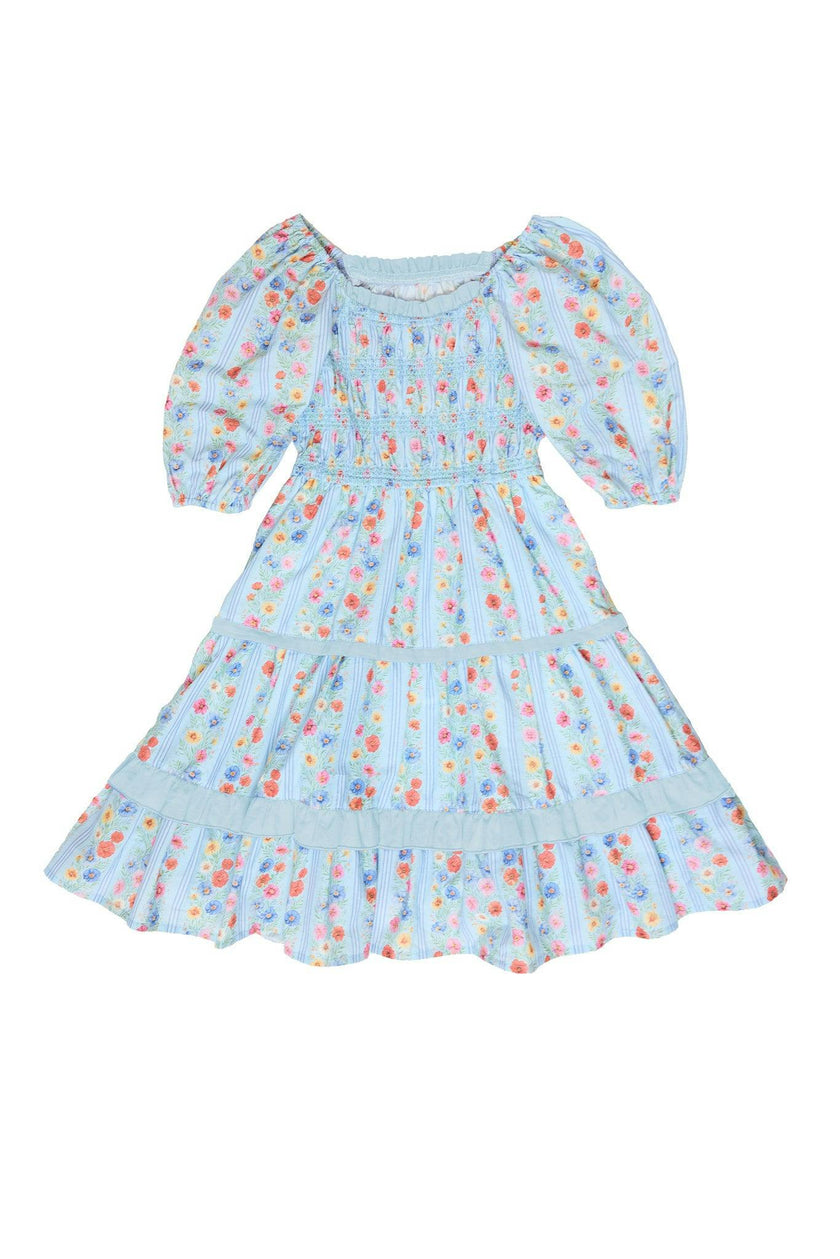 Mini Roselyn Dress in Blue Linear Floral Print