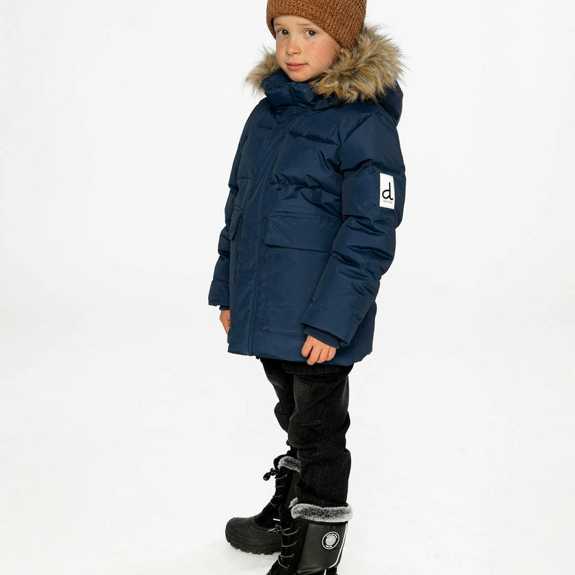 Winter Jacket with Faux-Fur Hood Dark Blue