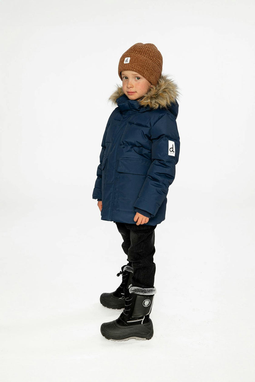 Winter Jacket with Faux-Fur Hood Dark Blue