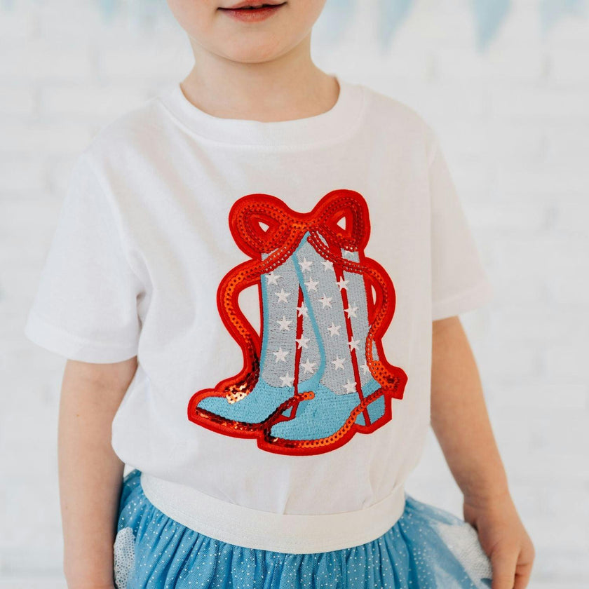 Patriotic Cowgirl Patch Short Sleeve T-Shirt - White