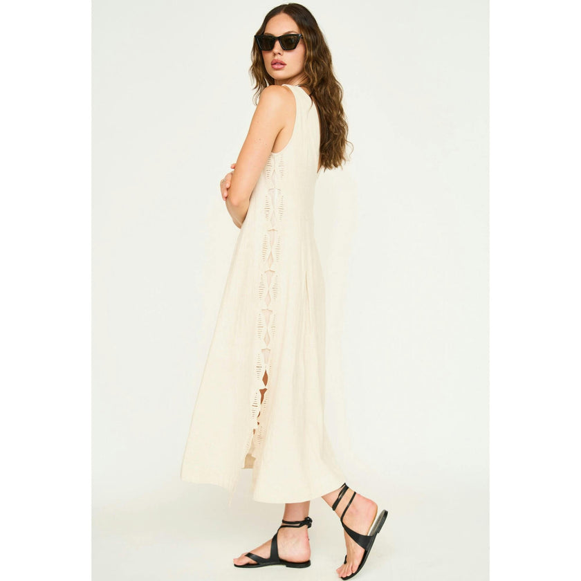 Barcelona Dress in Oat Marine Eyelet